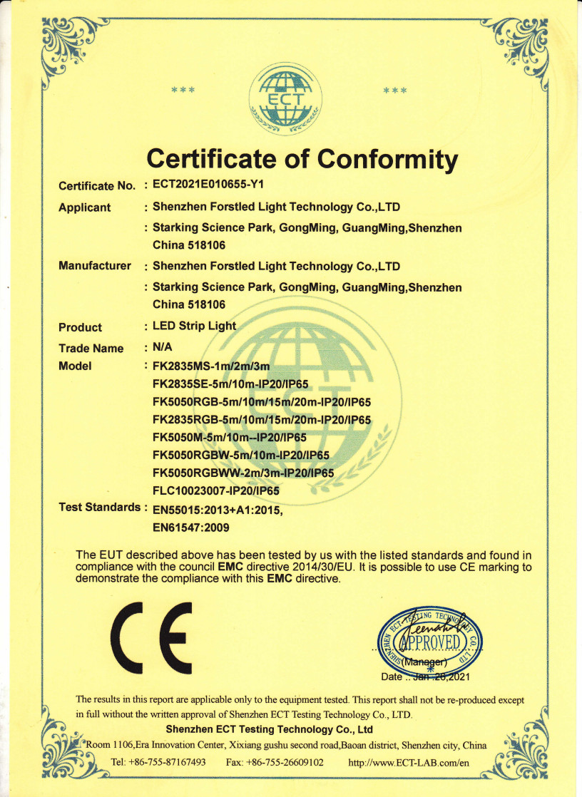 China Shenzhen Forstled Light Technology Co., Ltd. Certificaten