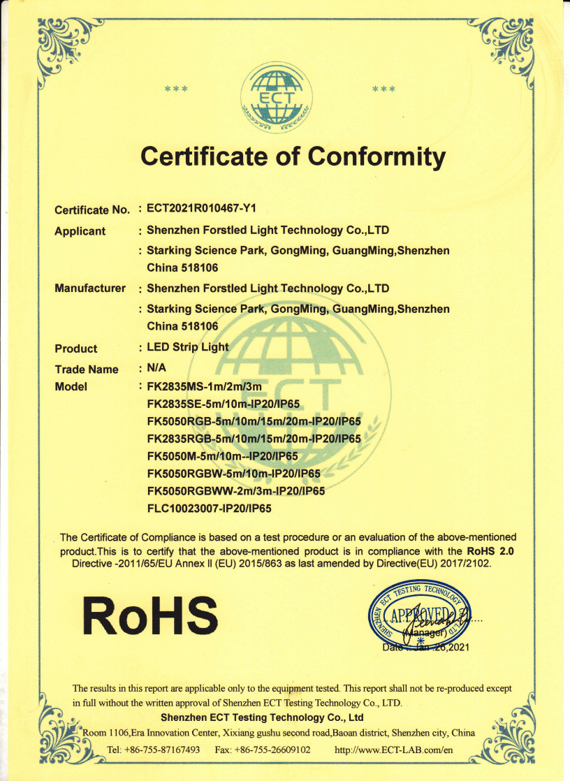 China Shenzhen Forstled Light Technology Co., Ltd. Certificaten